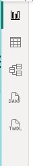 Panel izquierdo de Power BI Desktop con los 3 iconos de vista