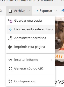 Tab Archivo en la barra superior de un informe en Power BI Service