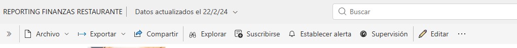 Barra superior completa de un informe en Power BI Service