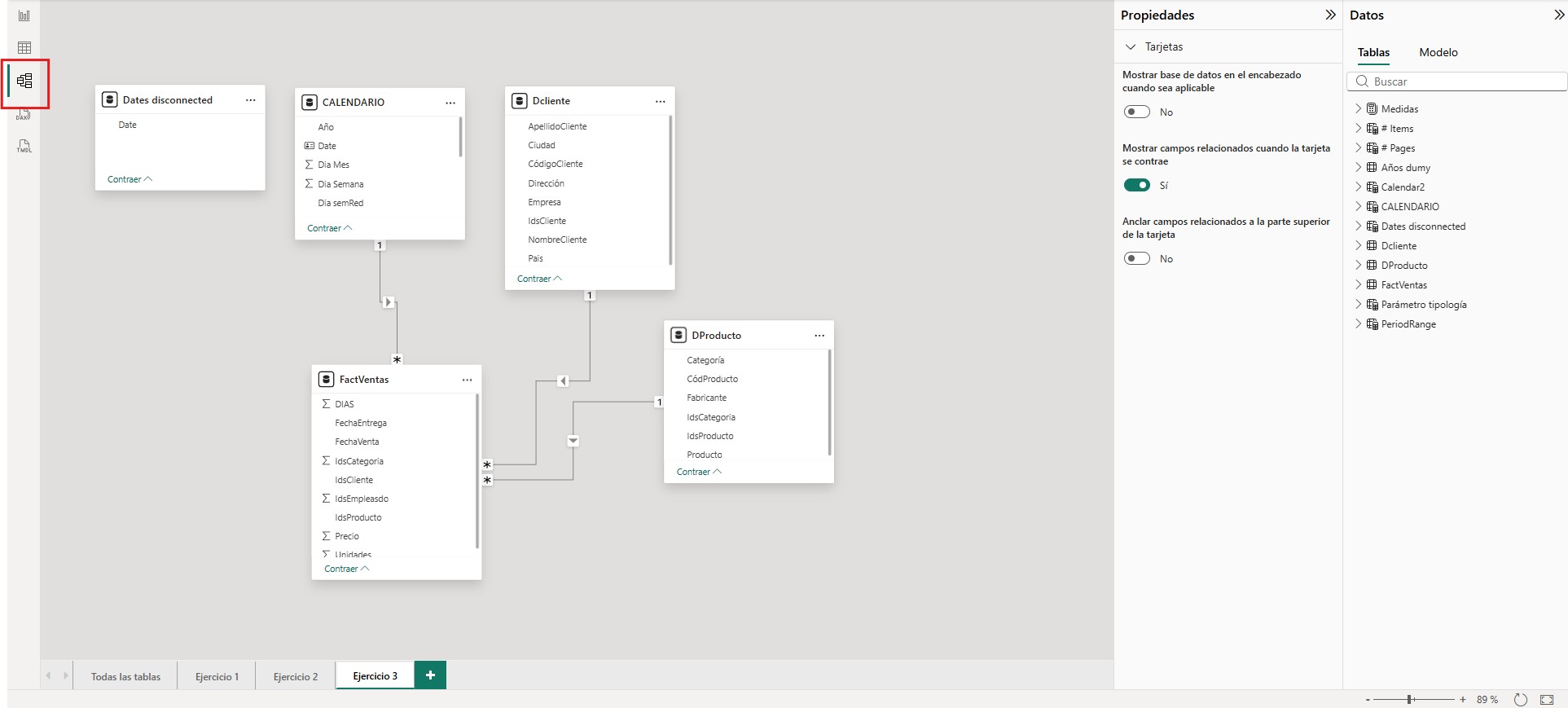 Vista de Modelo en Power BI Desktop