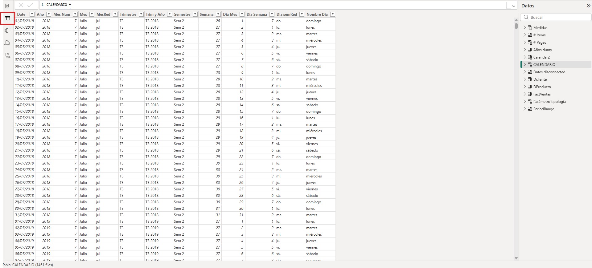 Vista de Tabla en Power BI Desktop