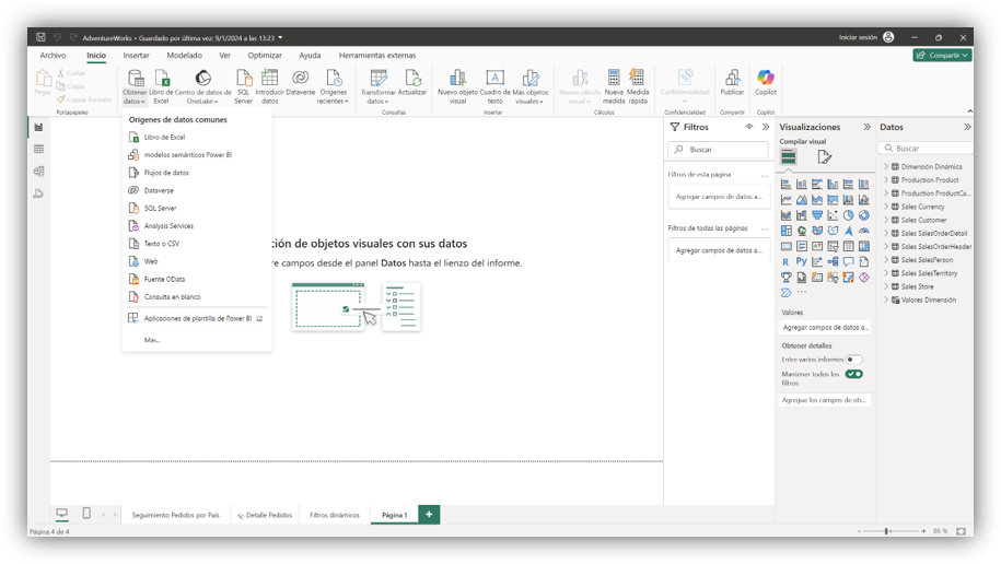 Pantalla de conexión a datos en Power Query