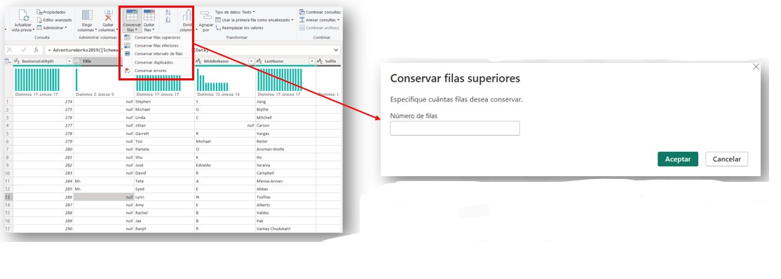 Conservar filas superiores
