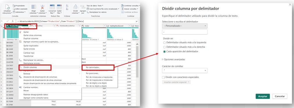 Dividir columna por delimitador
