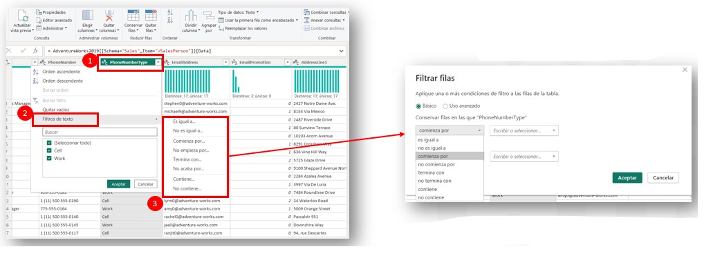 Filtrar filas en Power Query