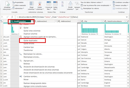Quitar duplicados en Power Query