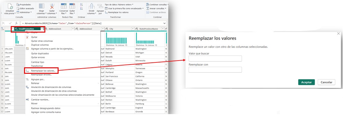 Reemplazar valores en Power Query