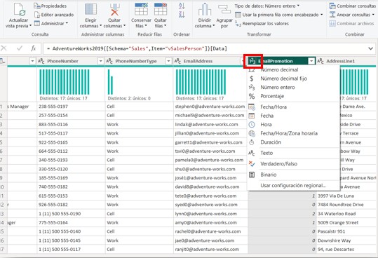 Iconos de tipos de datos en Power Query